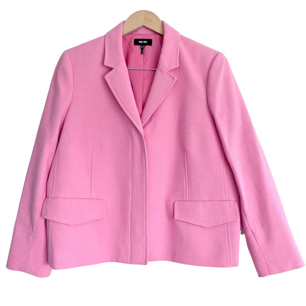 ME+EM Pink Textured Cotton Blend Crop Blazer 14 Barbiecore Quiet Luxury Chic